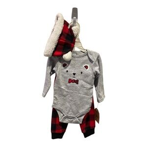 Chick Pea Infants 3 Piece Christmas Set  6-9 Months Bear Buffalo Plaid Winter